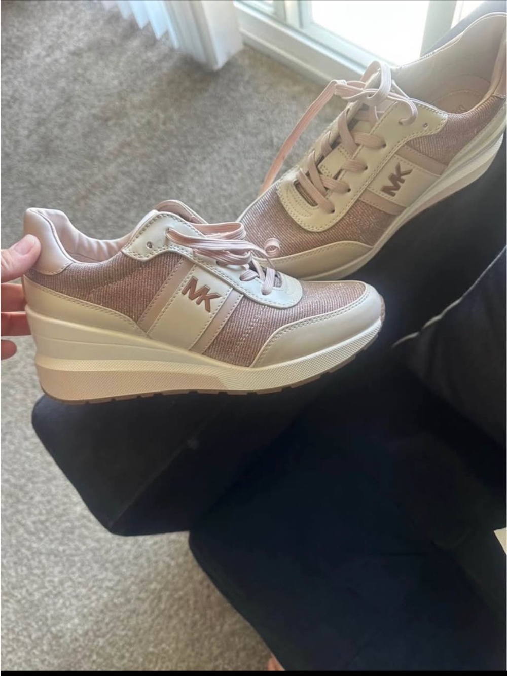 Michael Kors Pink and Cream Platform Wedge Sneakers